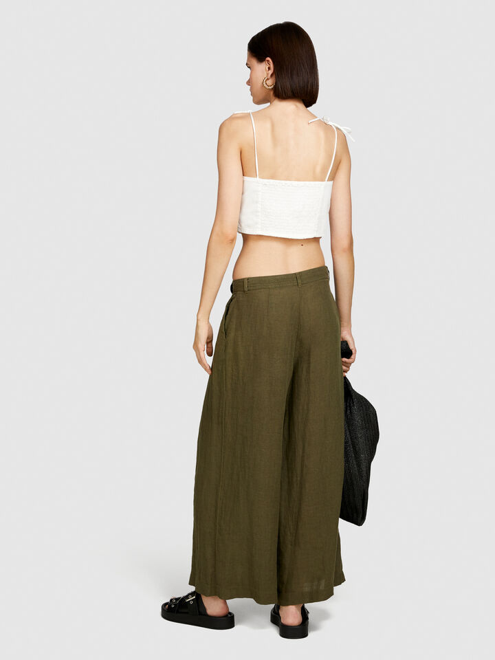 Wide leg 100% linen trousers - women's palazzo trousers - Military Green | Sisley image number 3